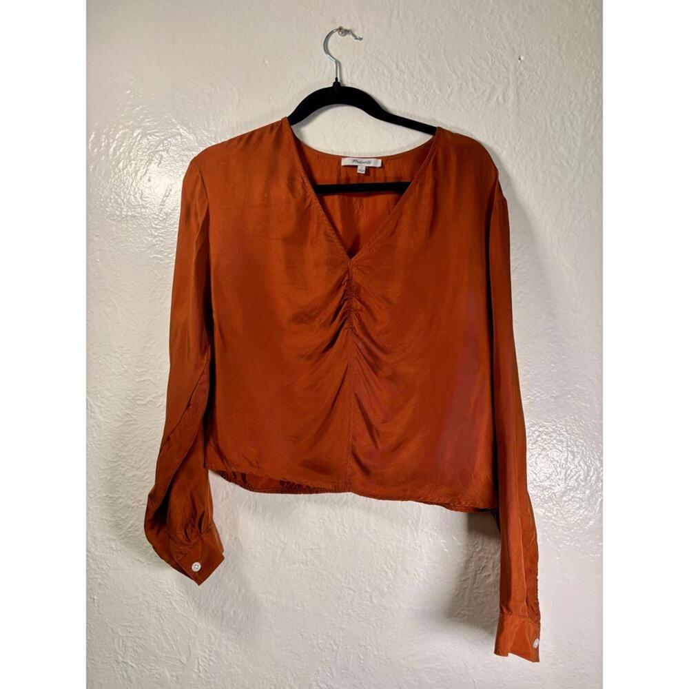 Madewell Rust Orange Long-Sleeve Ruched Crop Top